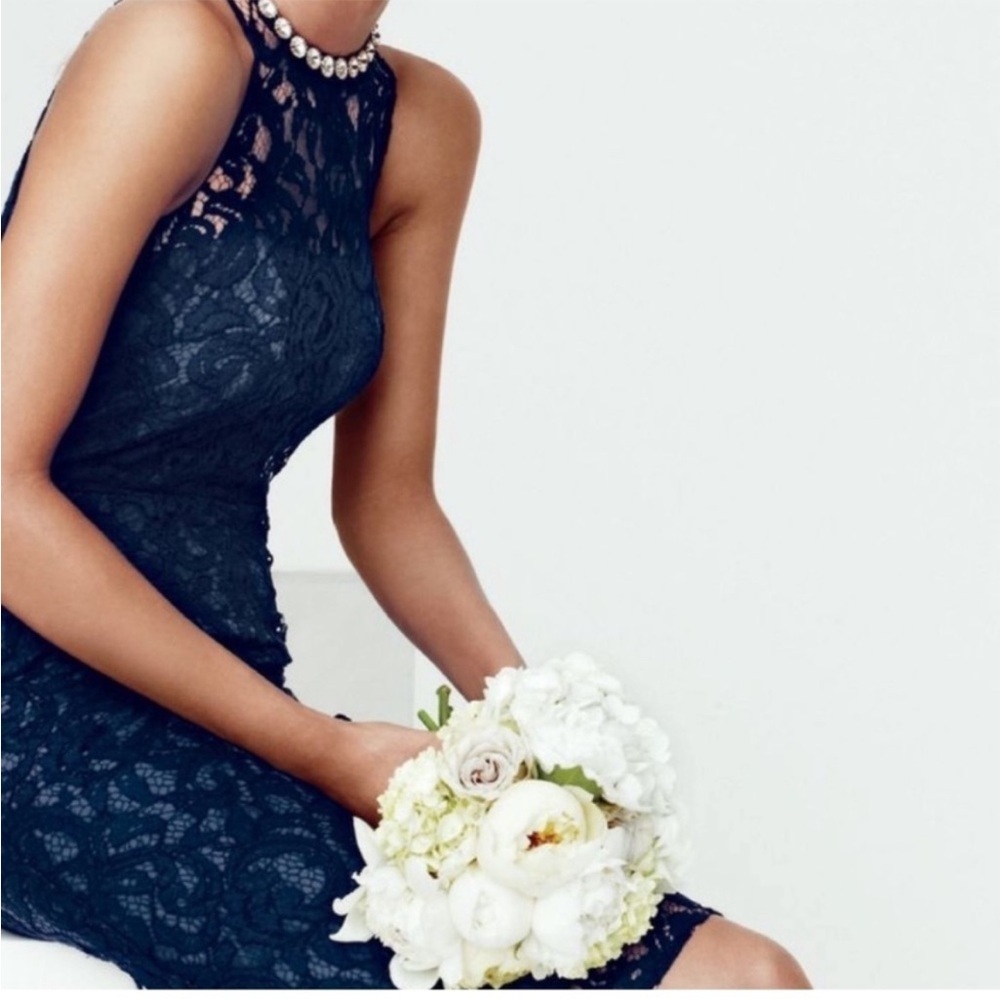 J. CREW Pamela Leavers Lace sleeveless feminine Sheath Dress 14 Navy Blue - Picture 2 of 11